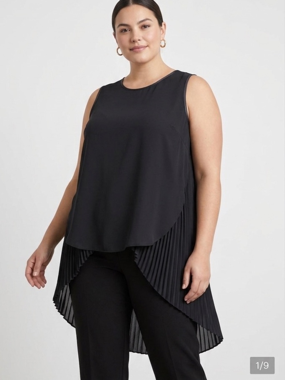 Chico's Black Label Sleeveless High-Low Pleated Hem Top Size 1 - 8/10